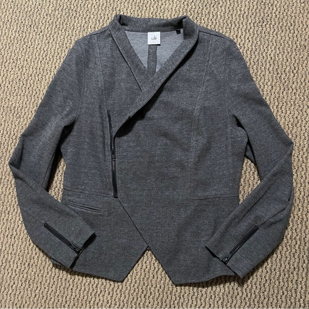 CAbi Gray Rebel Asymmetrical Zip Up Ponte Knit‎ Jacket - Picture 9 of 12